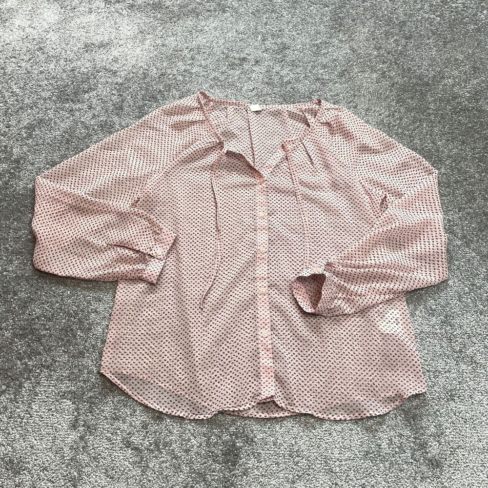Old Navy Peasant Top Blouse Shirt Womens Medium Light Pink Tie Button Up Floral